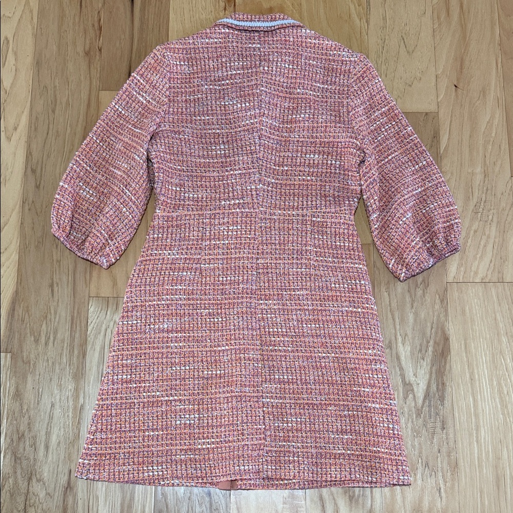Maje Peach Tweed Mini Dress with White Trim - Picture 10 of 13